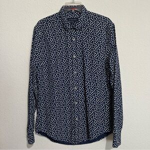 Zara Man Navy with Flowers Cotton Slim Fit Dress Shirt Medium